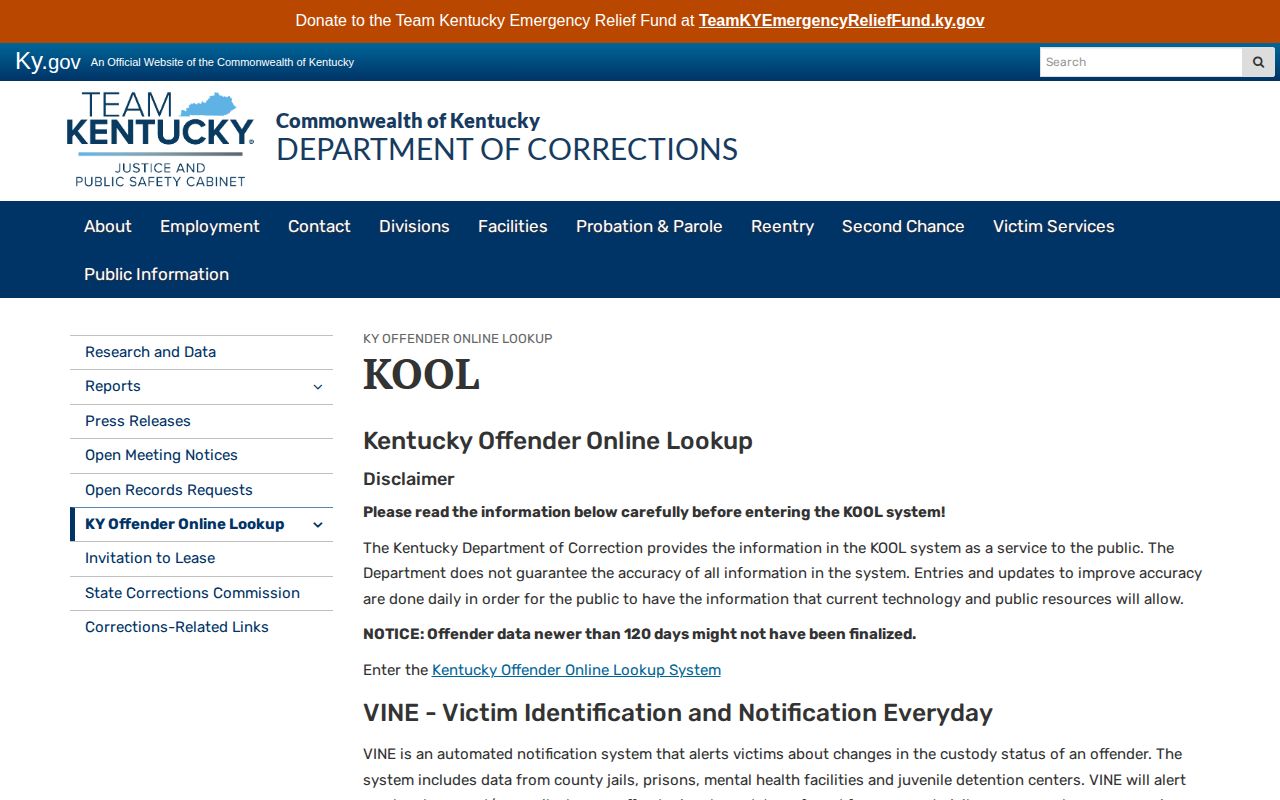 Metcalfe County released inmate KOOL scope page